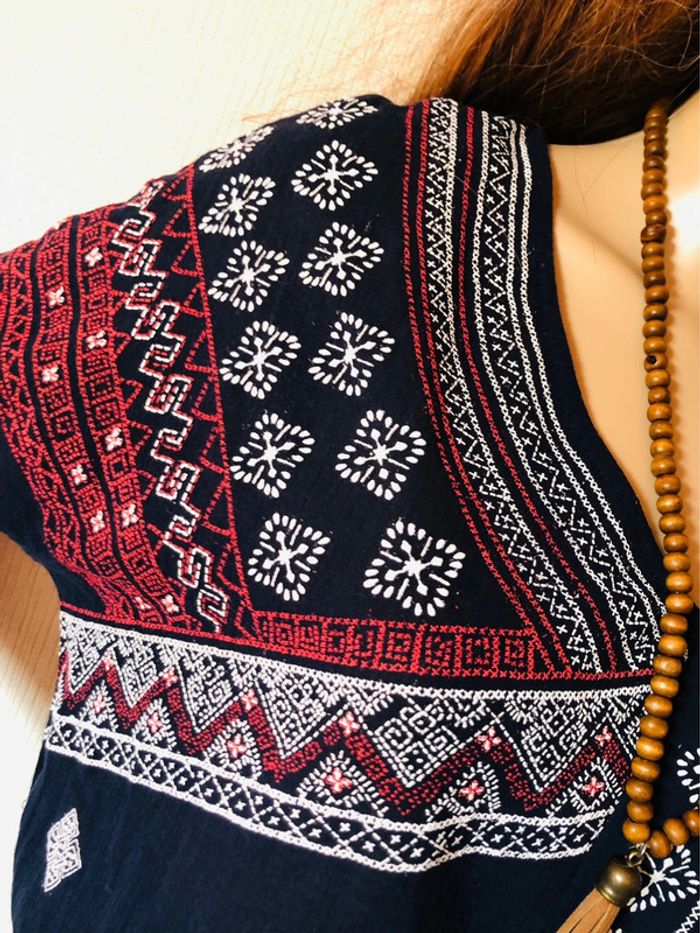 💙Robe t-shirt ethnique hippie marine imprimée🤎navy t-shirt dress💙 - photo numéro 7