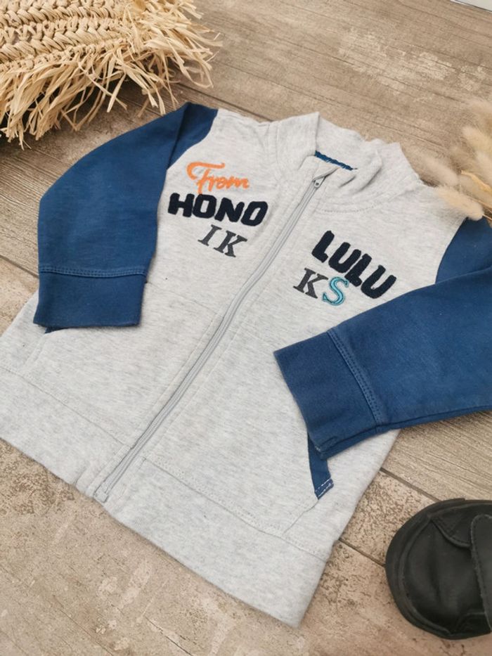 🌹Gilet zippé Ikks 12mois gris bleu bébé garçon - photo numéro 4