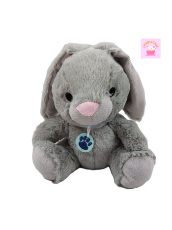 Peluche doudou lapin gris collier patte BBB bonbon buddies 20 cm nez rose
