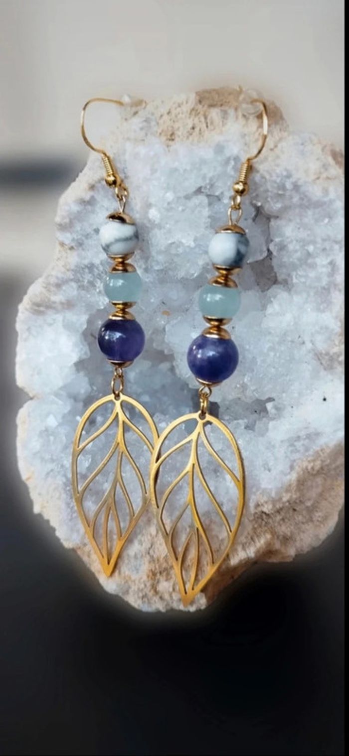 Boucles d'oreilles 3 pierres Naturelles - photo numéro 3