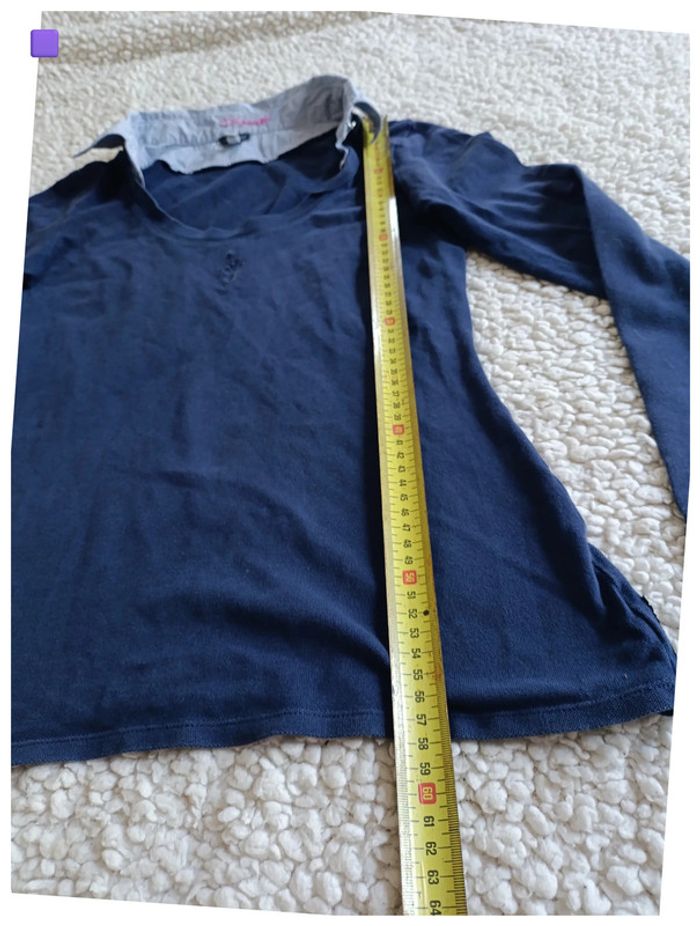 Haut manches longues bleu marine col chemise rayé vintage old school - photo numéro 5