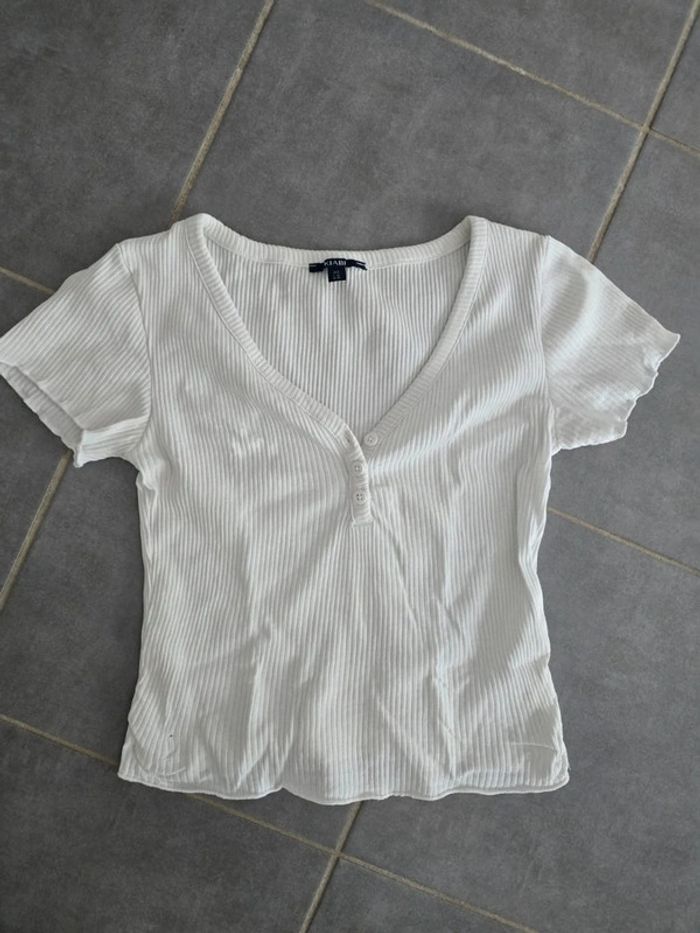 Tee shirt blanc côtelé