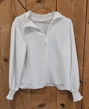 Blouse blanche Shein à col smocké et manches longues – Taille S - Blanc