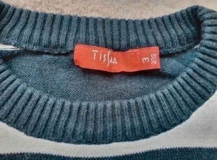 Pull col rond rayé bleu marine, blanc et bordeaux Tissaia 3 ans - photo numéro 5