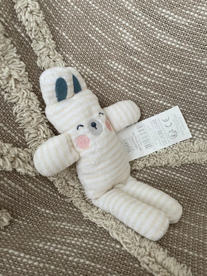 Peluche doudou 19cm le phare de la baleine lapin jaune et bleu très bon état - photo numéro 2