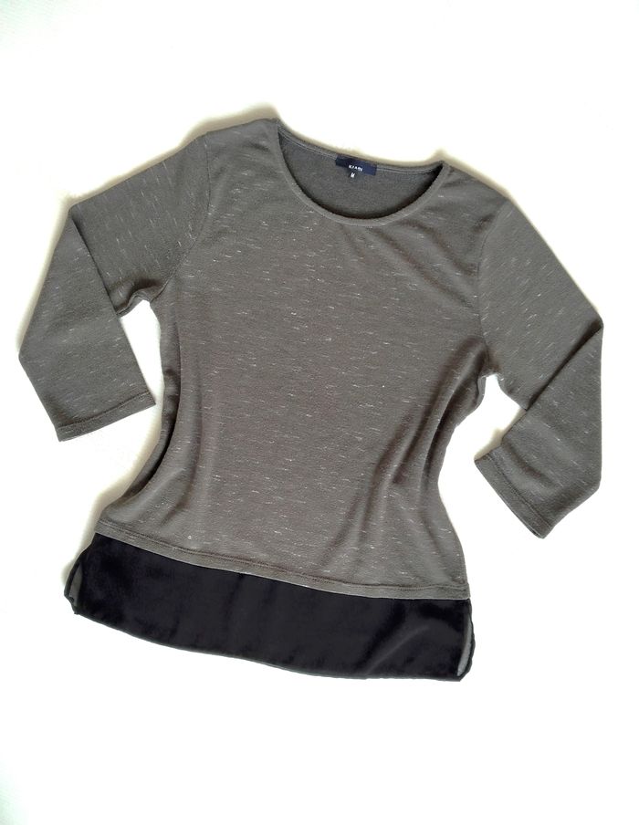 Pull kaki chiné avec voile noir - Kiabi