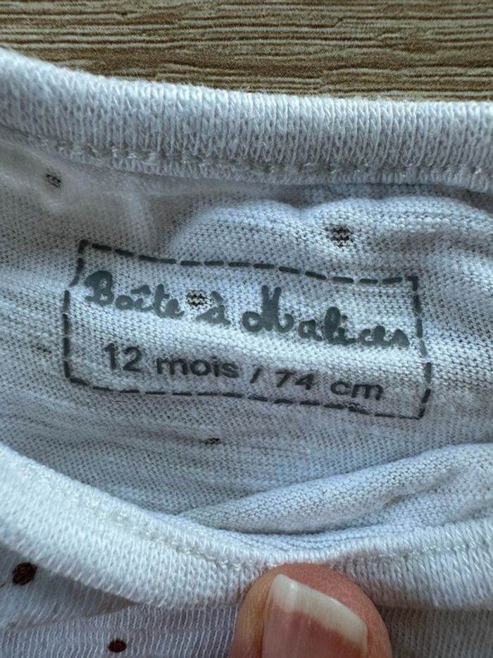 T shirt blanc à pois Boîte à malice 12 mois BE - photo numéro 4