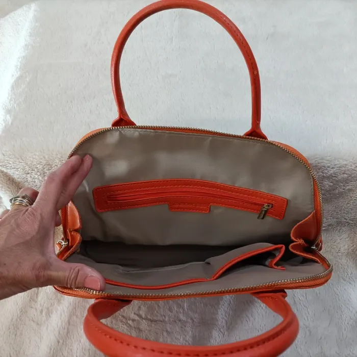 Sac à main et portefeuille orange assortis avec doublure beige compartimentée S034 - photo numéro 6