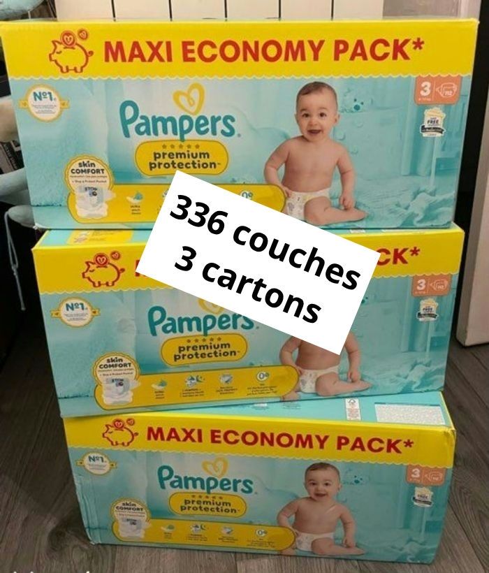 336 Couches Pampers premium taille 3 lot de 3 cartons