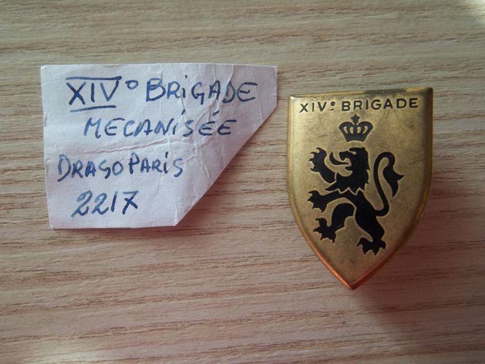 insigne 14° brigade mécanisée (lettres XIV) de fabrication Drago Paris G. 2217