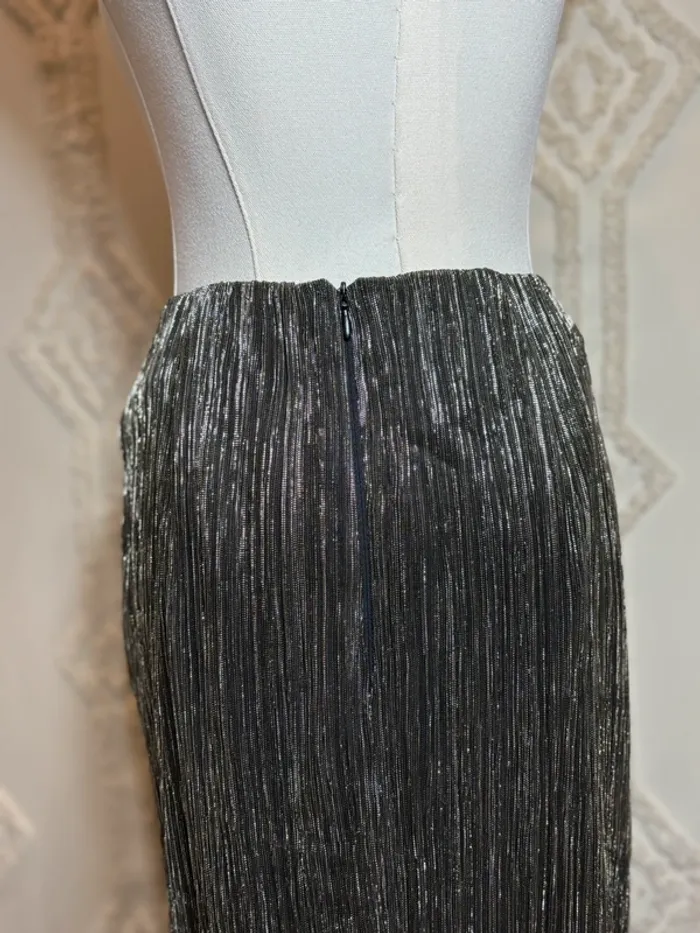 Jupe midi noire plissée brillante glitter Promod – effet drapé chic, taille 36 neuve - photo numéro 5