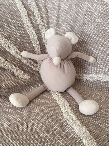 Peluche doudou musical 32cm moulin roty souris marron crème beige parfait état