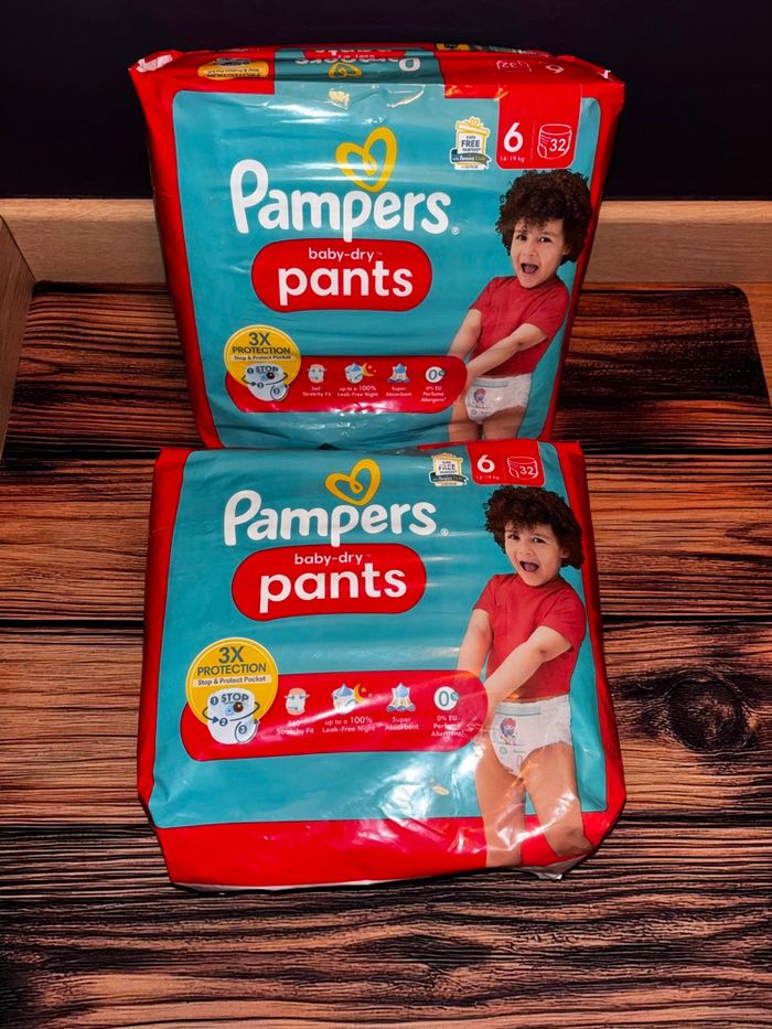 Maxi-Pack De 64 Couches Pampers  Baby-Dry Pants Neuf Dans L’emballage Taille:6 - photo numéro 2