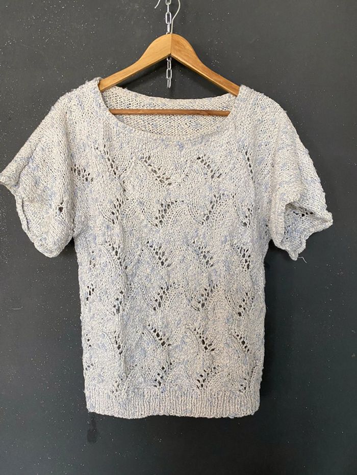 Pull en coton motifs ajourés fait main 1984 - photo numéro 4