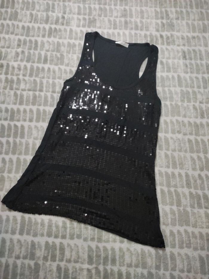 Débardeur noir paillettes cache cache taille 38 - photo numéro 1