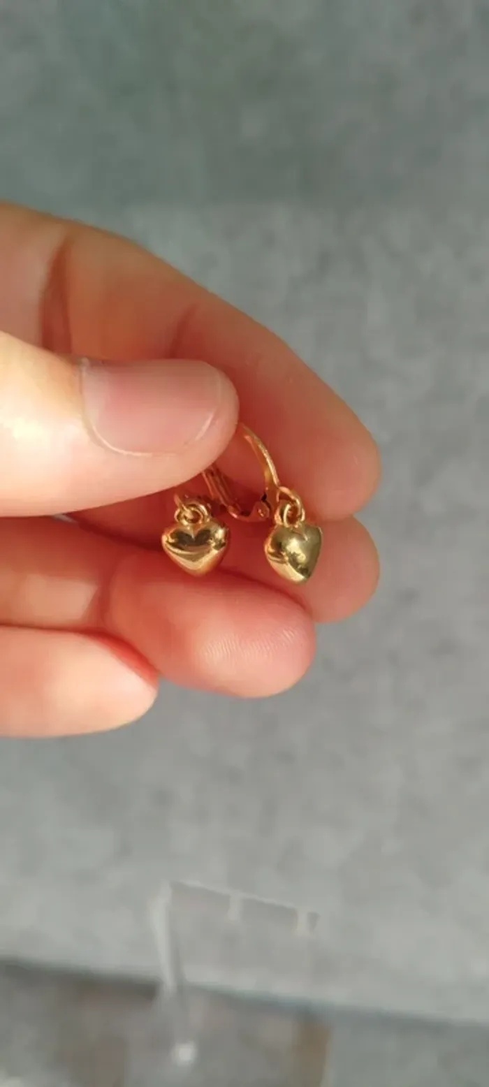 🍄 Boucles d’oreilles ▪ cœur doré sur anneaux délicats - photo numéro 3