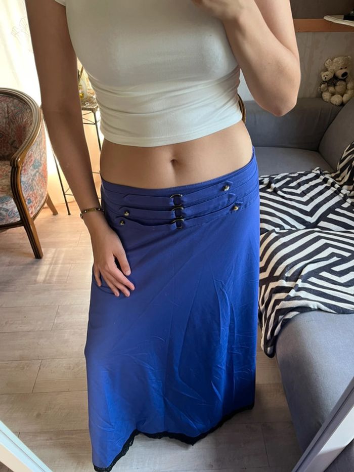 Jupe longue bleue dentelle vintage bohème champêtre y2k 2000yer - photo numéro 3