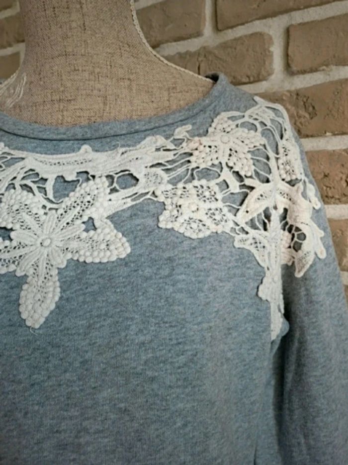 Sweat gris à dentelle blanche La Redoute S 36 - photo numéro 6