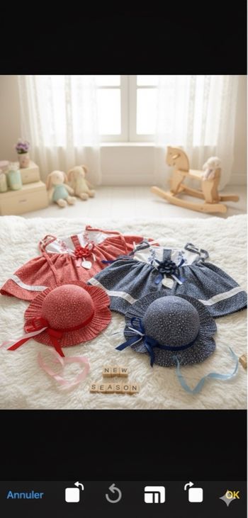 Lot de 2 Ensembles neufs Robe & Chapeau Bébé Fille (Rouge/Corail & Bleu Marine