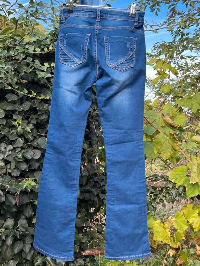 Jean taille basse pattes d’eph bleu nuancé - zips décoratifs - photo numéro 5