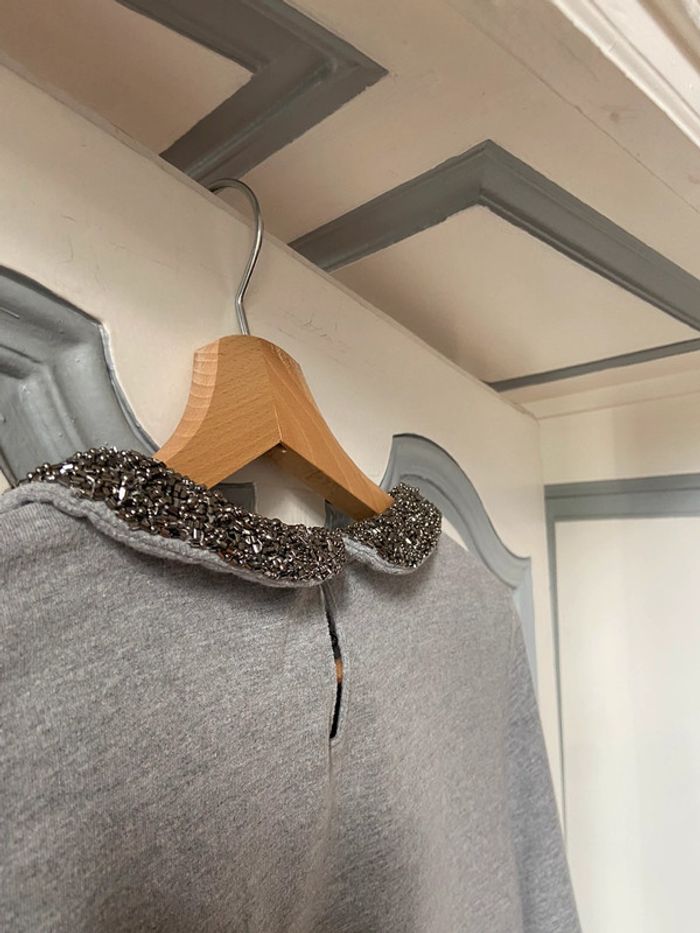 Sweat léger Pimkie gris clair col Claudine perlé taille M - photo numéro 13