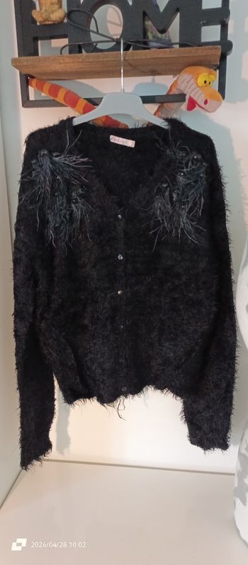 Gilet poils longs et plumes 