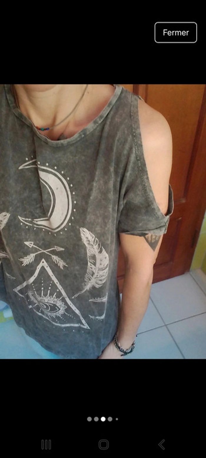T-shirt femme gris New Look Wika epaulz dénudées - photo numéro 3
