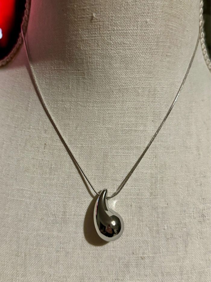 Collier réglable acier inoxydable argent virgule goutte rempli xl neuf