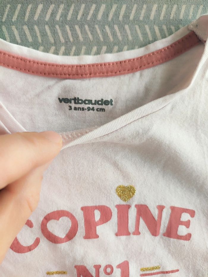 T-shirt manches courtes rose pastel Taille 3 ans Marque Vertbaudet - photo numéro 3