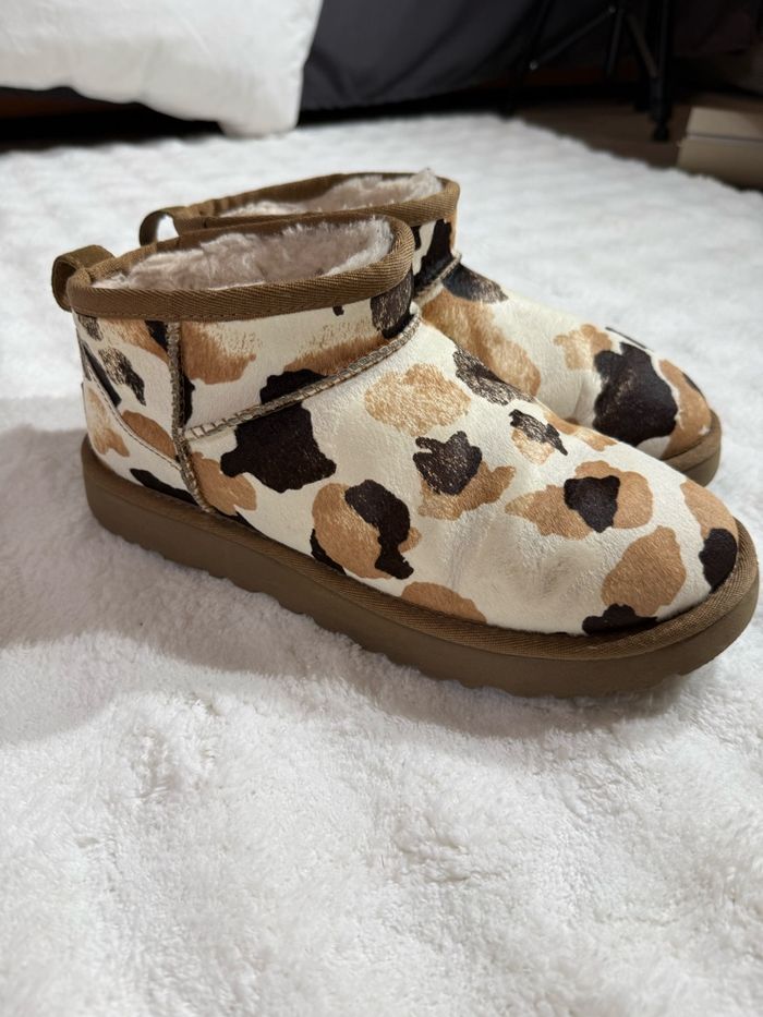 Bottines fourrées motif vache beige/marron - photo numéro 2