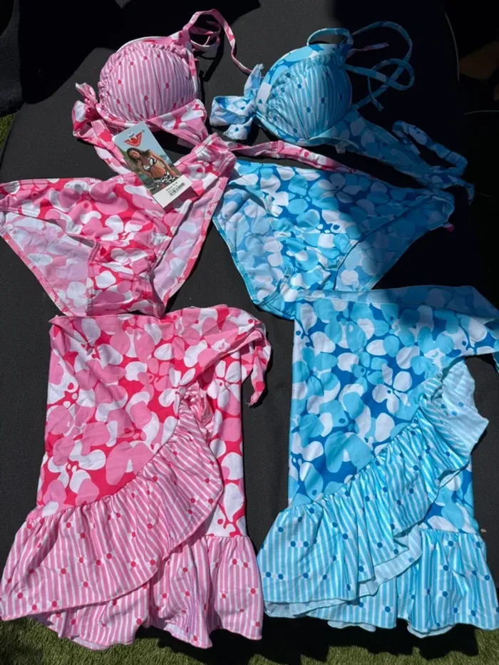 Neuf lot de 2 maillots de bain 2 pièces + paréos taille L - photo numéro 11