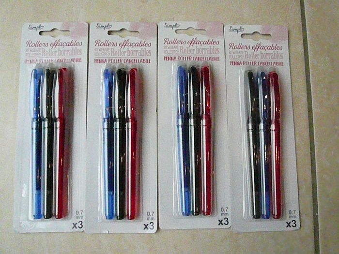 Lot de 3 stylos rollers effaçables neufs