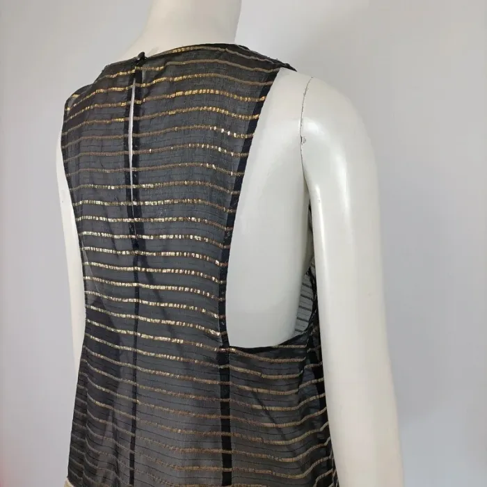 Top Transparent Noir et Dorée Sequin rayé or soie haut élégant fêtes, cérémonies taille 42-44 A208 - photo numéro 7