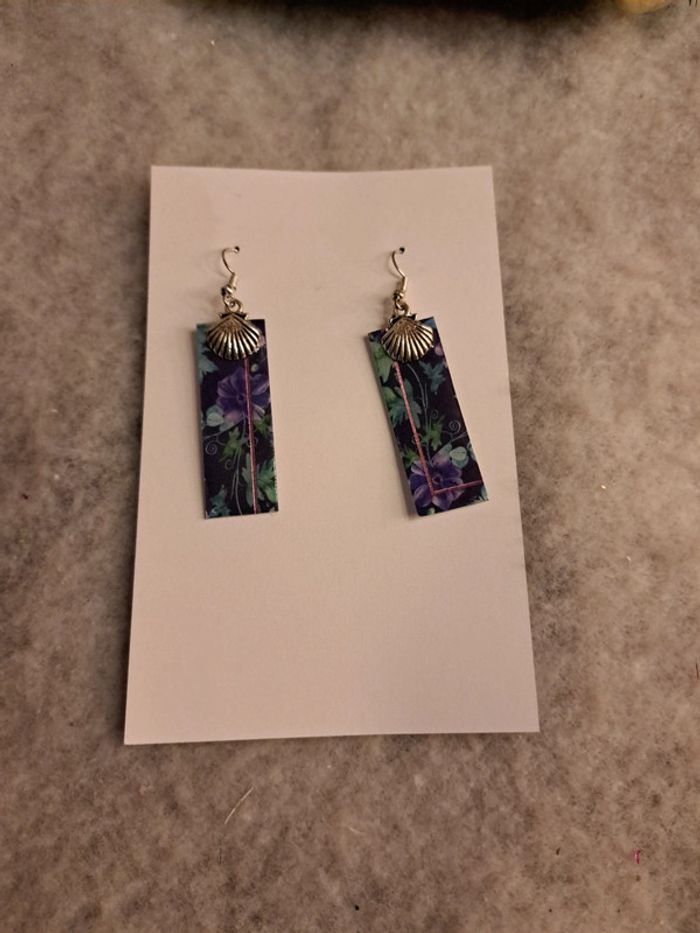 Boucles d'oreilles pendante résine violet vert - photo numéro 2