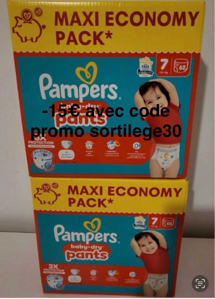Deux carton de couches Pampers maxi economy taille 7 culottes
