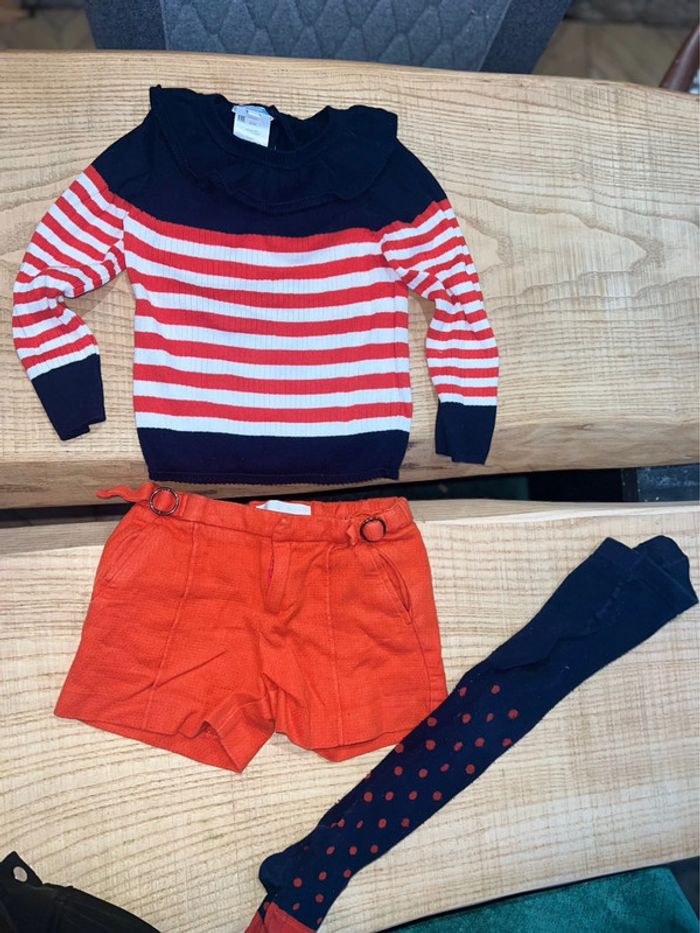 Tenue Jacadi 3 ans 36 mois pull marinière collants short Zara hiver