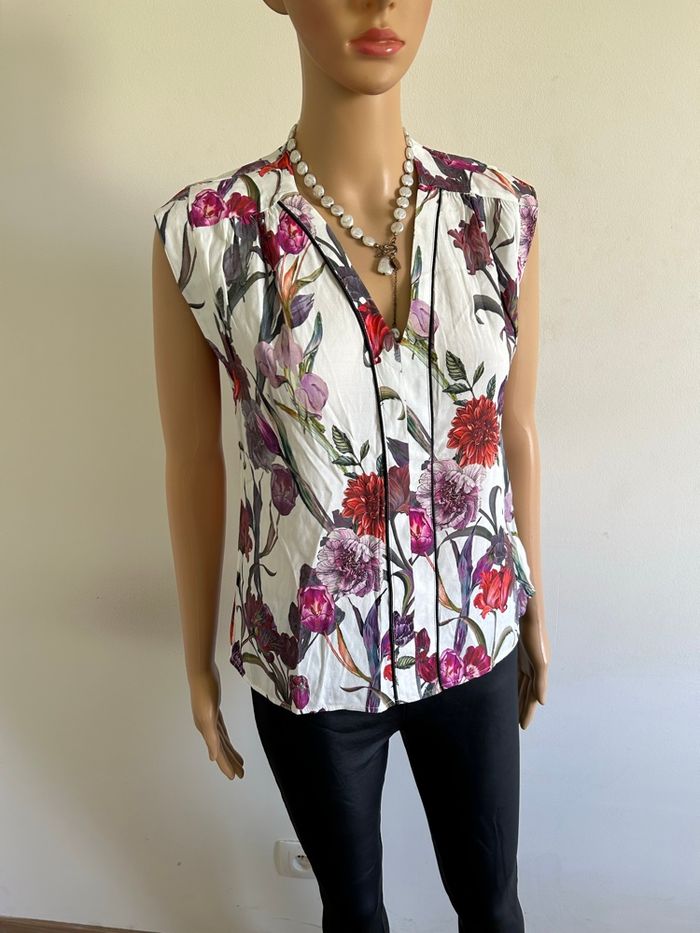 Blouse blanche et fleurie sans manches Morgan taille 38 jamais portée - photo numéro 2