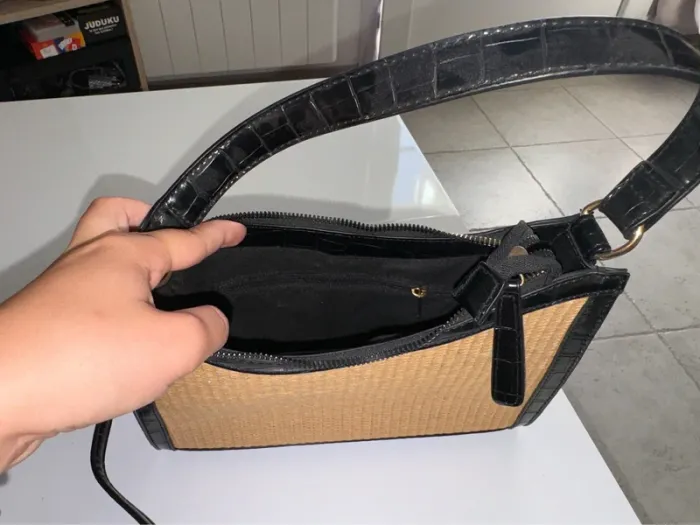 Sac à main noir/osier - photo numéro 3