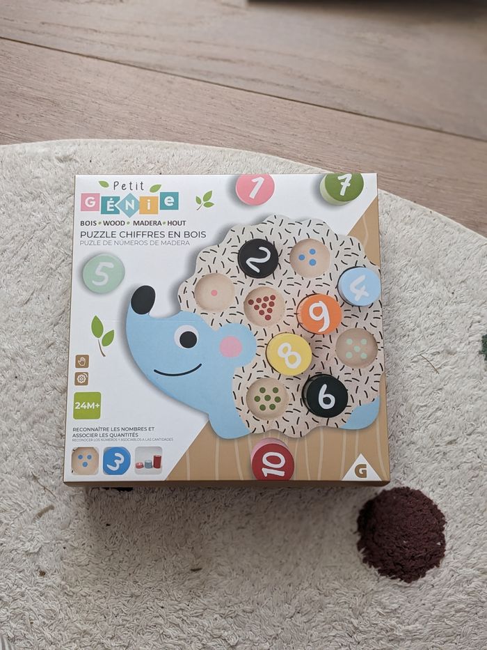 Petit genie puzzle chiffres en bois hérisson - montessori