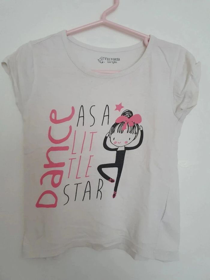 Tee shirt manches courtes blanc danseuse étoile taille 2 ans