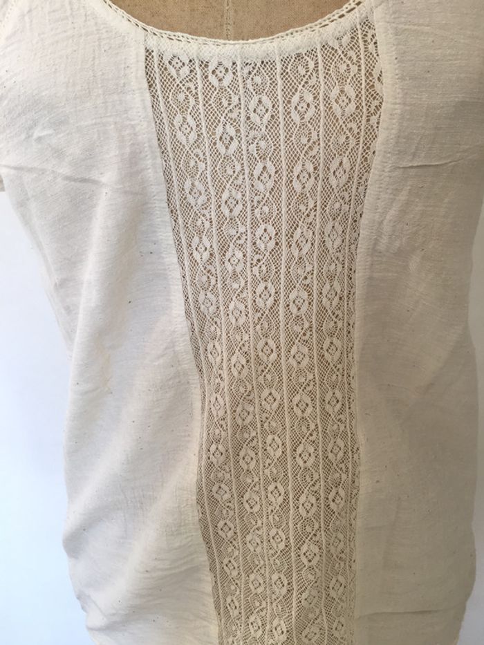 Petit haut blanc dentelle col rond taille S en soie et coton - photo numéro 2