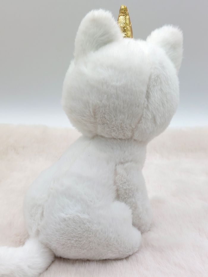 Peluche doudou chat blanc licorne Akiko 20 cm éditions Auzou 2022 bleu doré TTBE - photo numéro 4