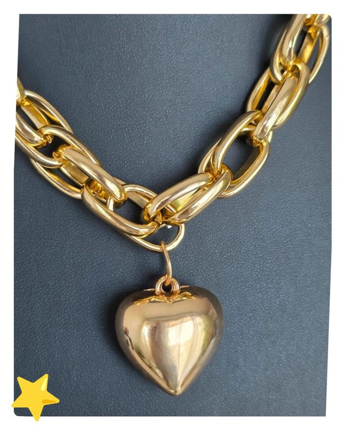 Collier grosse maille pendentif cœur dorée longueur 42-48cm - photo numéro 2