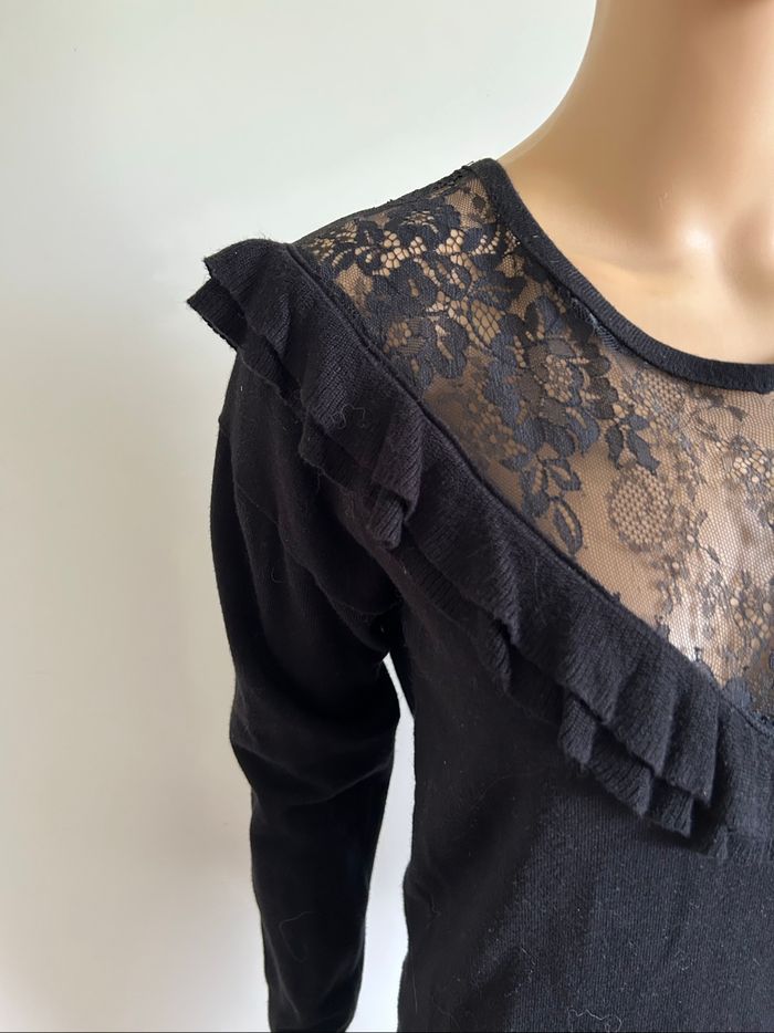 Pull noir avec dentelle à manches longues Morgan taille M TBE - photo numéro 4