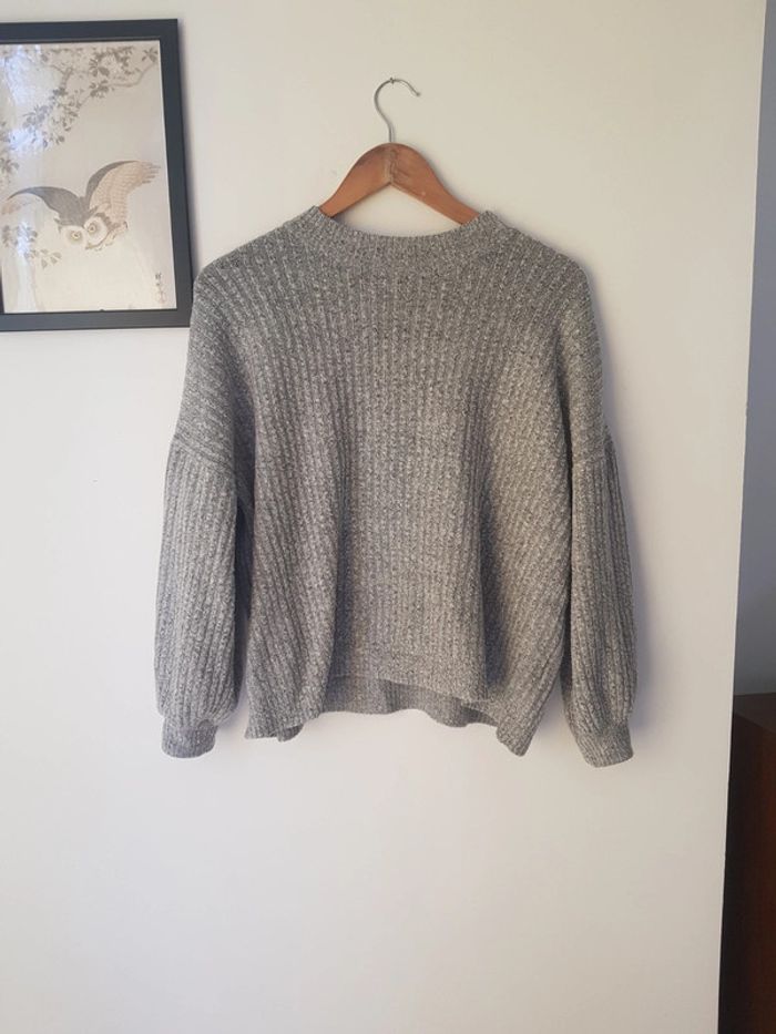 Pull tricot large hiver gris