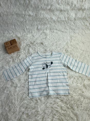 🐳 T-shirt manches longues rayé C&A – Taille 3-6 mois