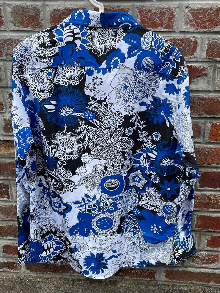 Chemise manches longues homme motif floral bleue vintage chinois - photo numéro 9