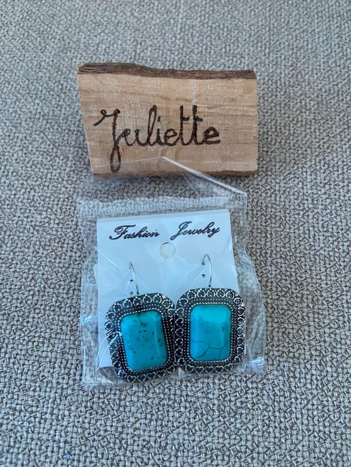 Boucles d'Oreilles Fantaisie Rectangulaires Turquoise