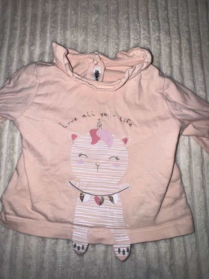 Top manche longue - blanc et rose - Gémo - 6 mois - excellent état - photo numéro 2