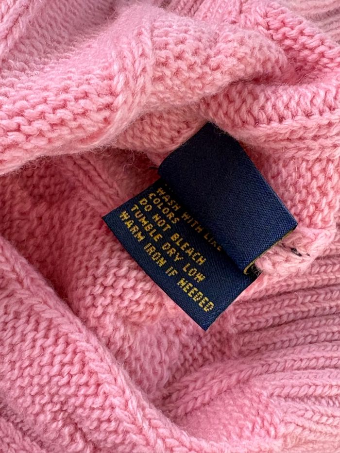 Torsadé Half zip demi zip Ralph Lauren col rond | Taille M hommes | Rose avec logo noir - photo numéro 8